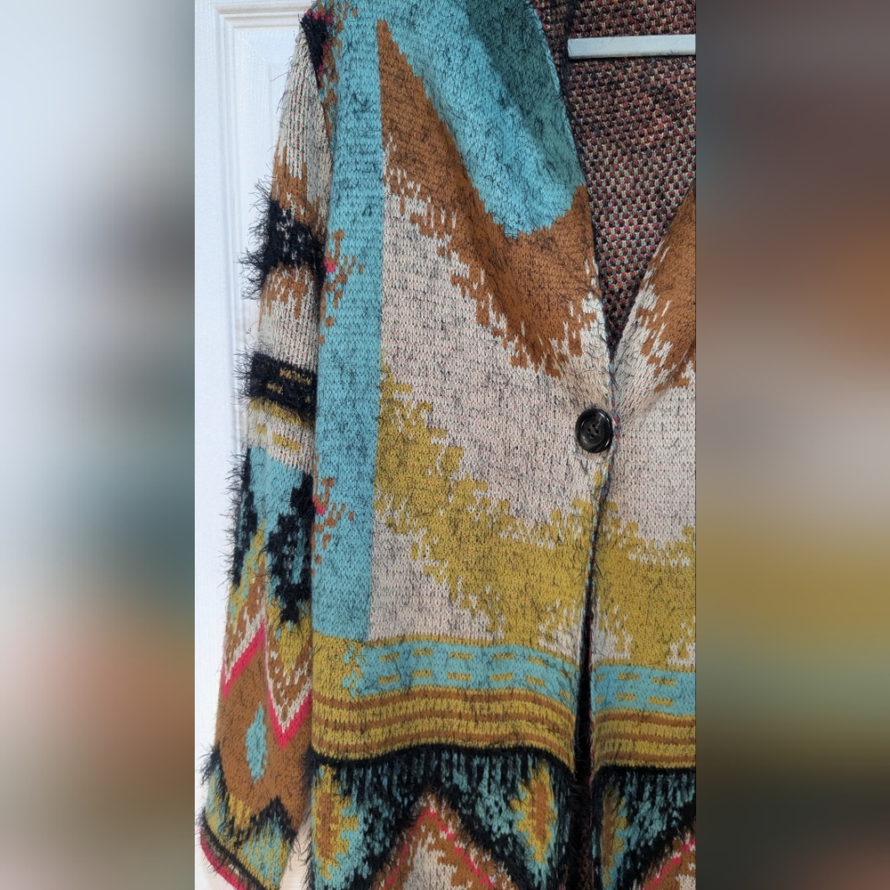 Maxsport Hooded Long Eyelash Tribal Aztec Duster Women’s Cardigan Sweater - Picture 4 of 7